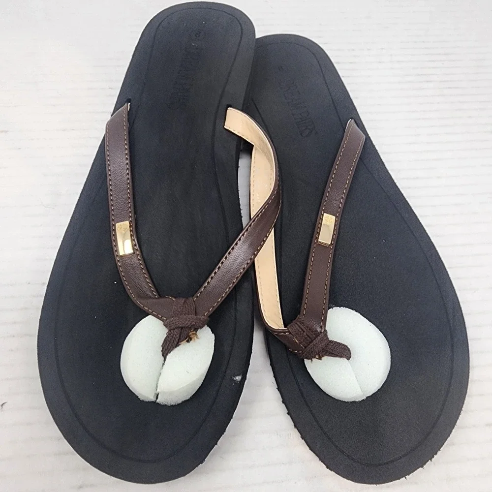 Dream Pairs‎ Flip Flop Sandals Womens 8 Brown Black Gold Detail Casual NWT